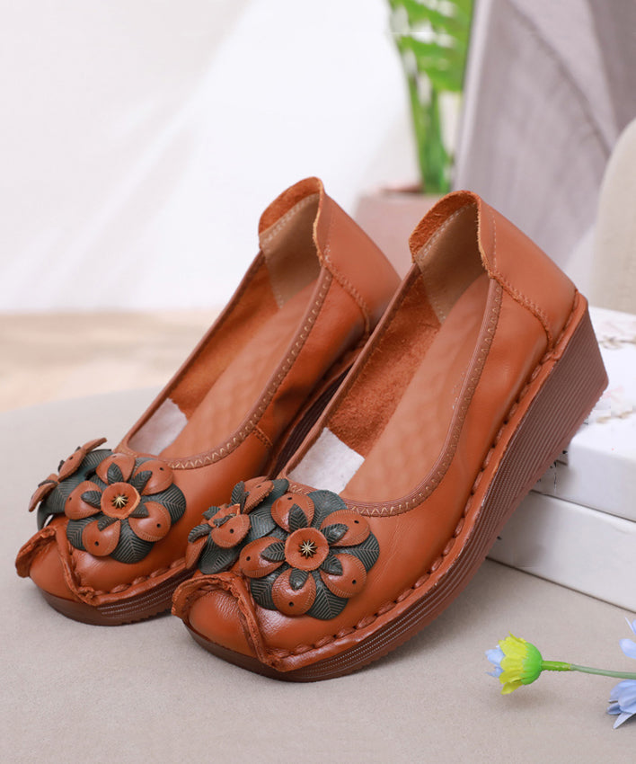 Black Flower Splicing Platform High Wedge Heels Shoes