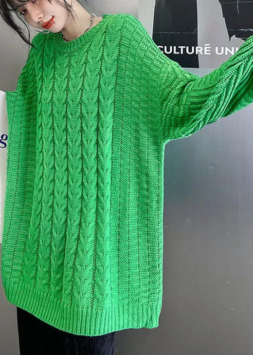 Unique Green O-neck Cozy Fall Knit Sweaters