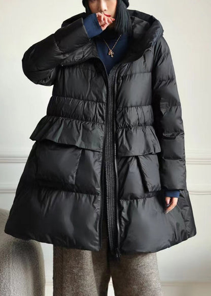 Diy Brown Hooded Patchwork Ruffled Duck Down Puffer Coat Winter