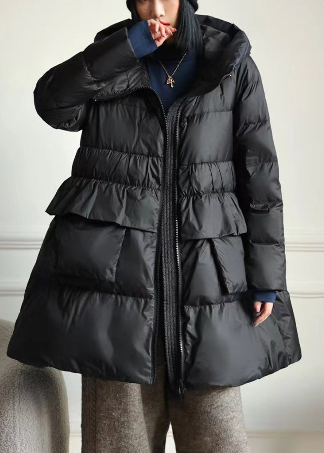 Diy Brown Hooded Patchwork Ruffled Duck Down Puffer Coat Winter