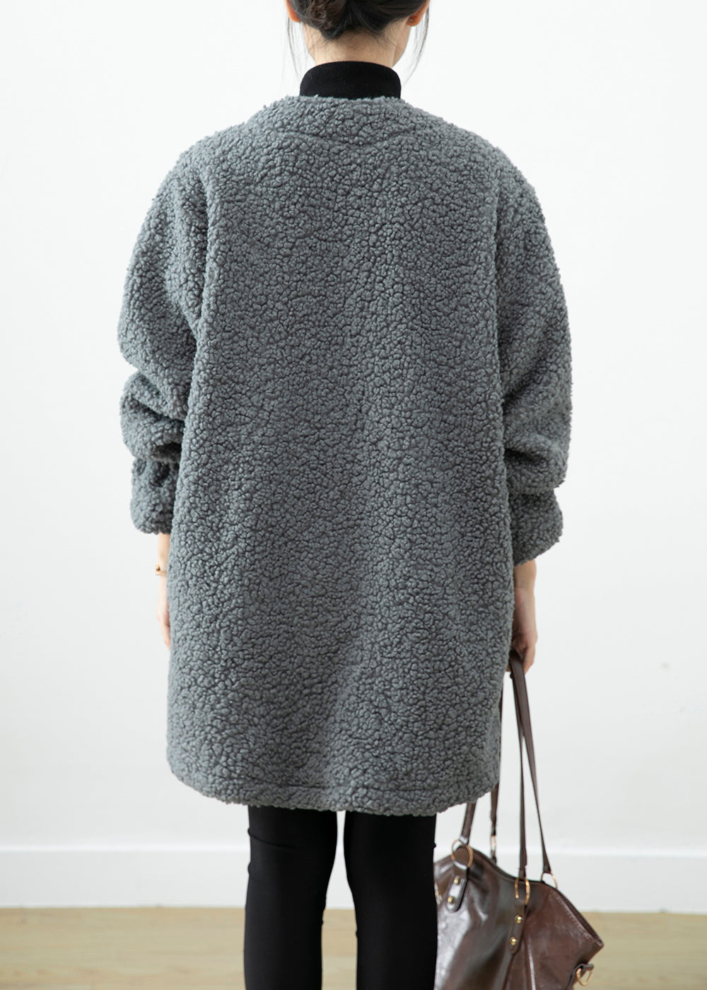 Grey Ruffled Patchwork Faux Fur Coat Winter