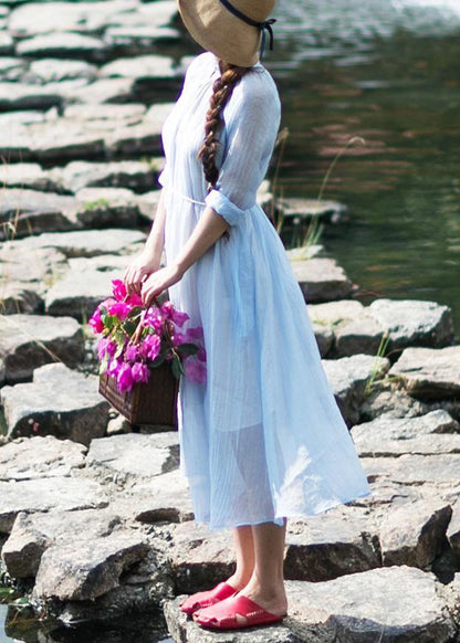 Diy Stand Button Summer Robes Wardrobes Sky Blue Dress