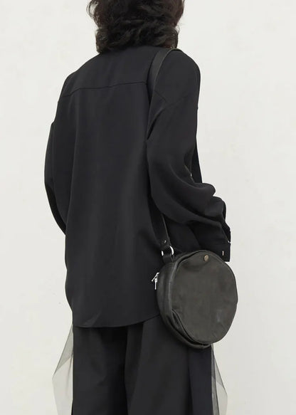 Chinese Style Black Peter Pan Collar Tops Lantern Sleeve