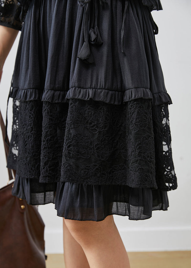 Unique Black Embroidered Tulle Mid Dresses Summer
