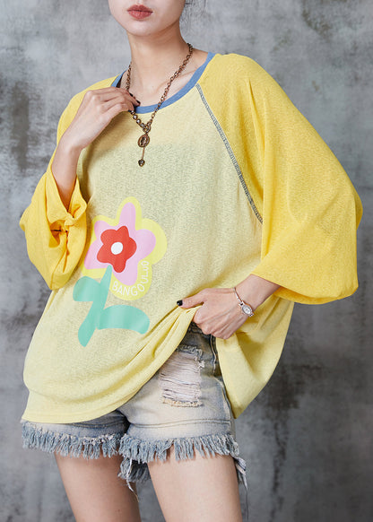 Modern Yellow Oversized Cotton Blouse Top Summer