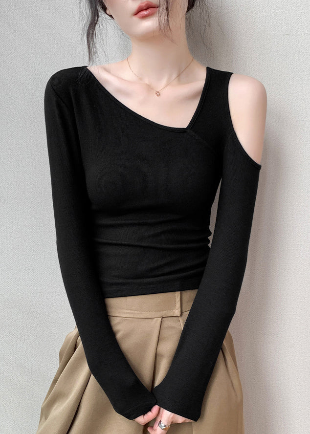 Yellow Cold Shoulder Hollow Out Cotton T Shirt Fall