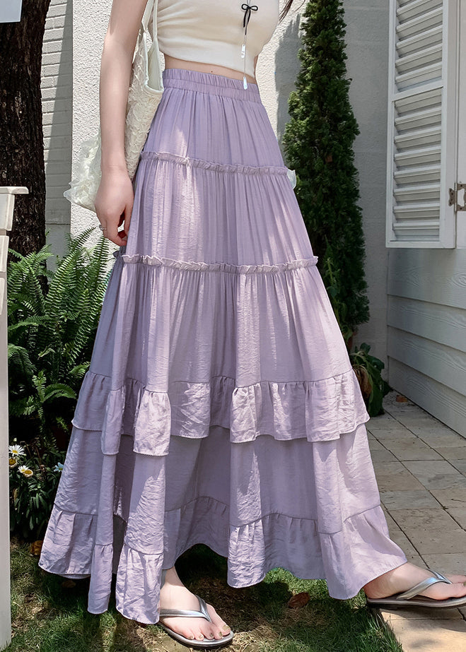 Purple Elastic Waist Draping a Line Skirts