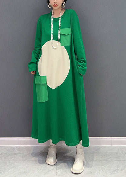 Art Green O Neck Cotton Baggy Dresses Dress Spring