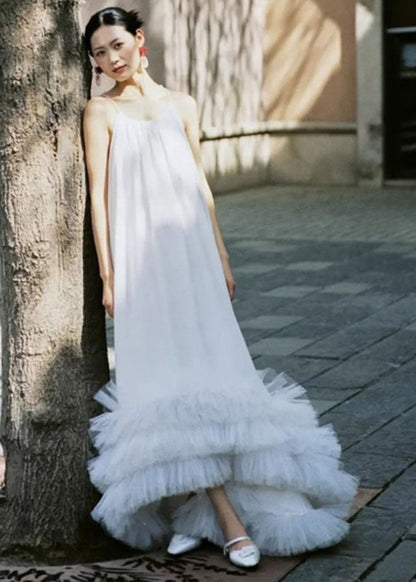 White Halter Tulle Patchwork Long Dresses Summer