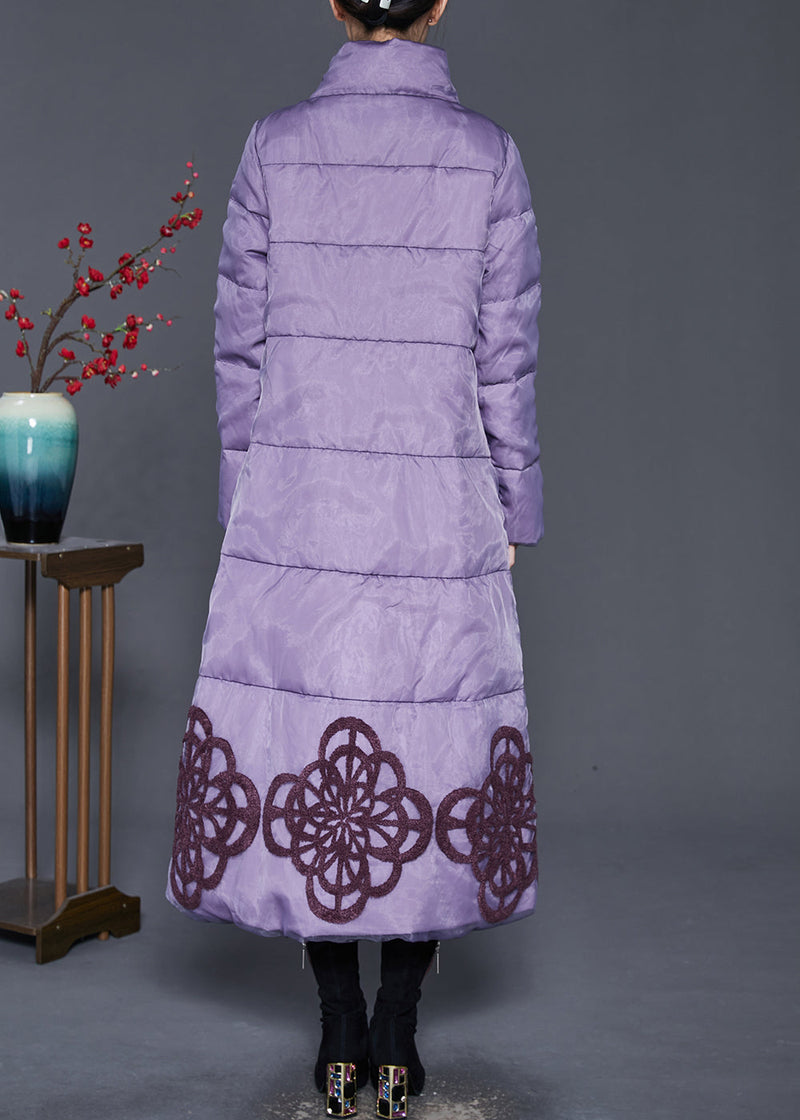 Purple Embroideried Duck Down Down Coat Winter