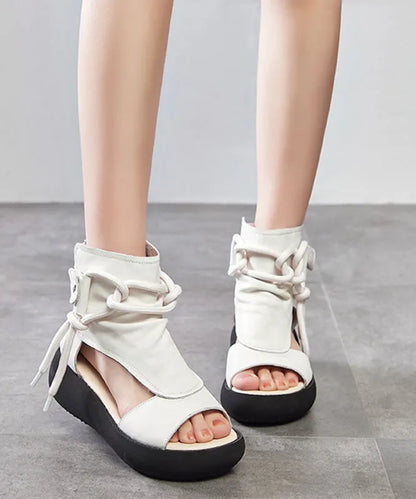 Brown Cowhide Leather Sandals Lace Up Sandals