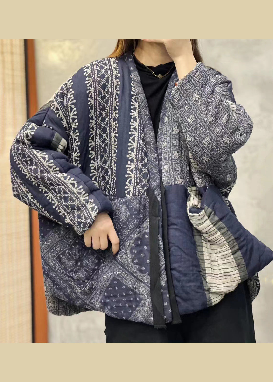 Orange V Neck Pockets Patchwork Fine Cotton Filled Jackets Winter