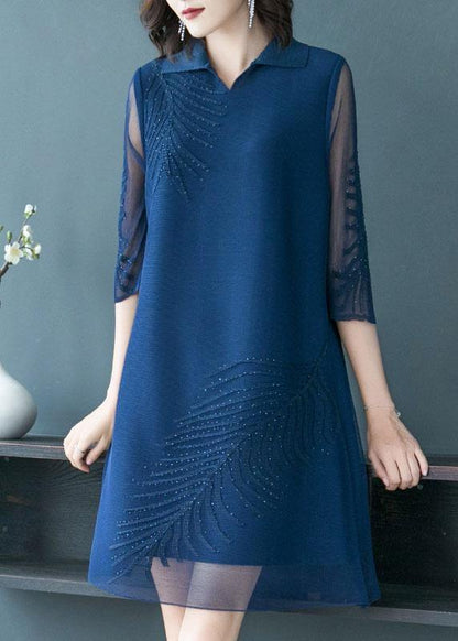 Navy Embroideried Peter Pan Collar Dress Summer