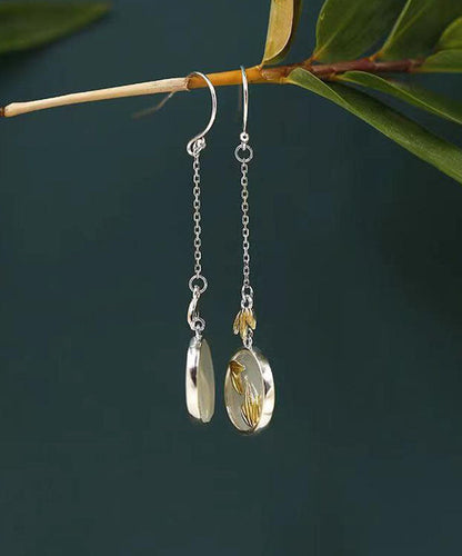 Retro Yellow Sterling Silverbamboo Leaf Drop Earrings