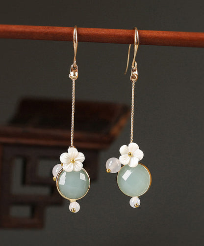 Art Light Green Agate Shell Flower Coloured Glaze Drop Earrings