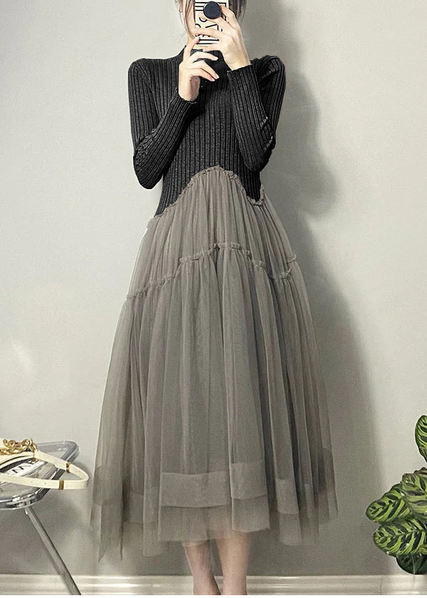 Yellow Asymmetrical Tulle Patchwork Long Dresses Fall