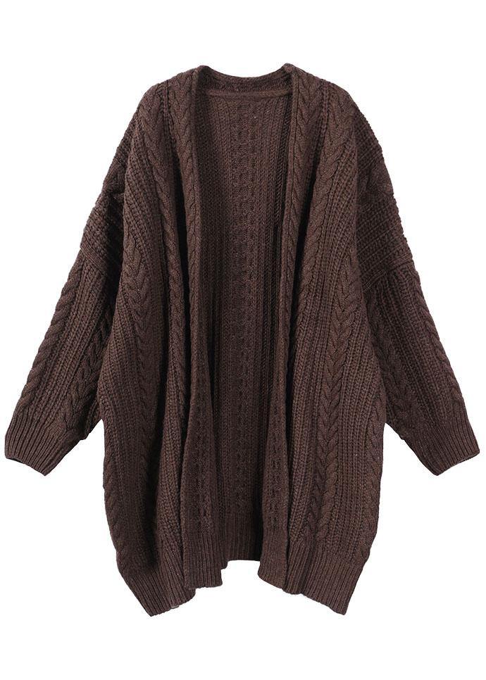 Fitted Chocolate Knitlong Sleeve Fall Cardigans Long