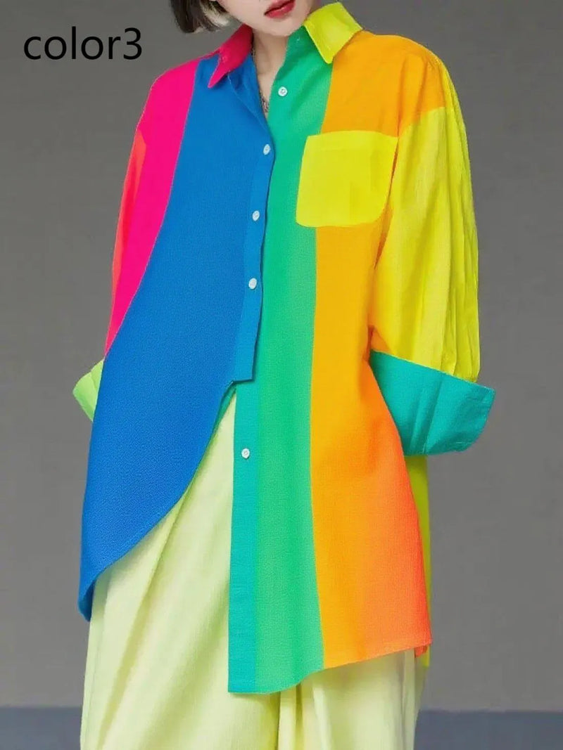 Unique Floral4 Asymmetrical Design Side Open Cotton Long Shirts Spring