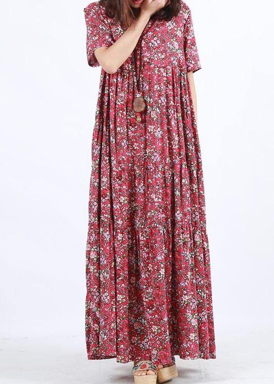 O Neck Patchwork Summer Dress Sewing Red Print Loose Dress