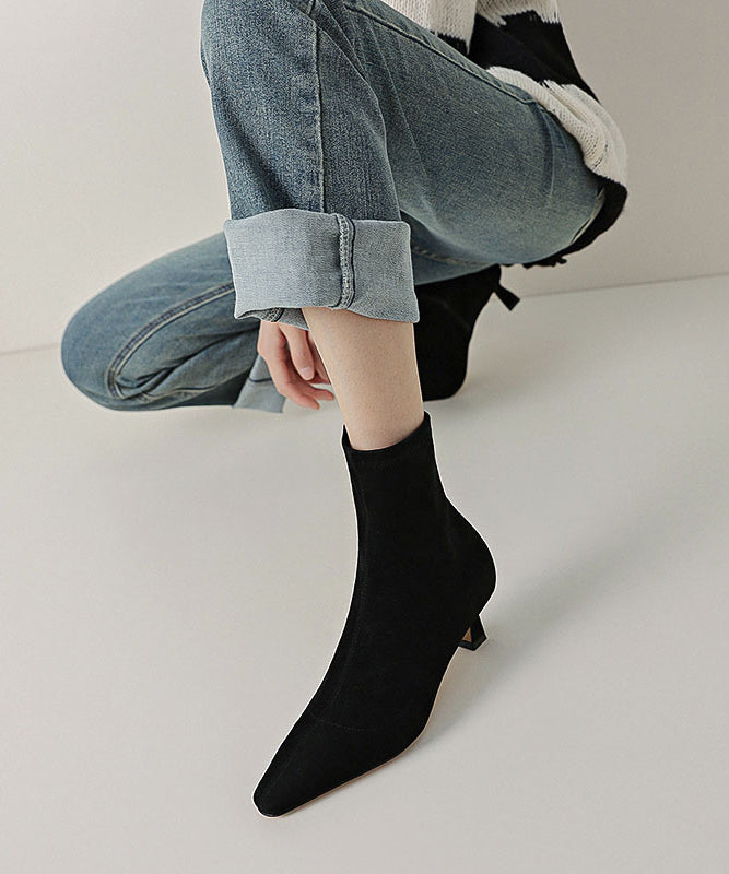 Black Suede Stiletto Boots Pointed Toe Zippered