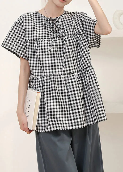 Art Grey Oversized Plaid Cotton Shirt Summer