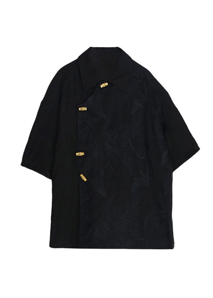 Black Peter Pan Collar Embroideried Patchwork Tulle Blouses Fall