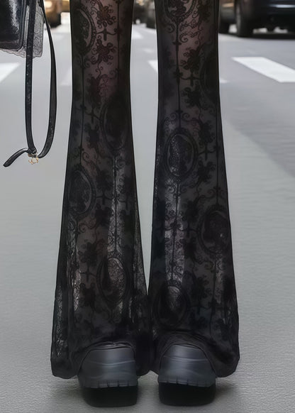 Black Hollow Out Lace Flare Bottoms Summer