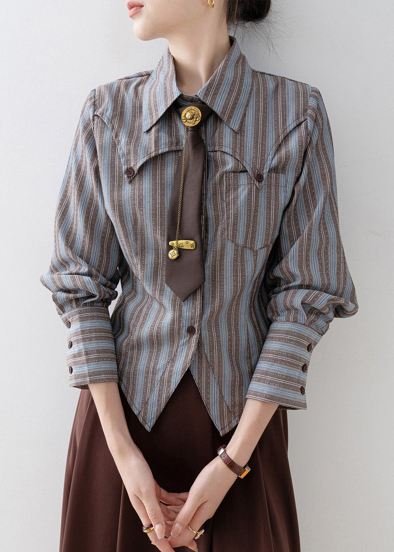 Peter Pan Collar Striped Cotton Shirts Top Spring