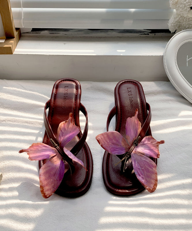 New Silver Butterfly Faux Leather Wedge Flip Flops