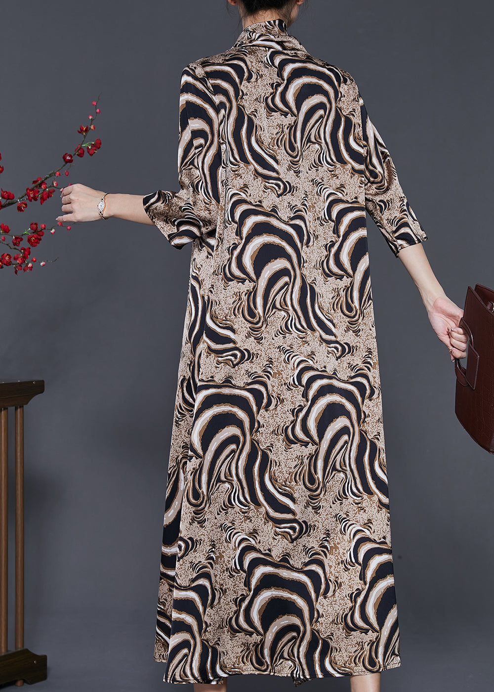 Khaki Asymmetrical Leopard Print Silk Dresses Summer