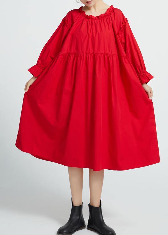 Italian Red Cotton Wardrobes High Waist Robe Spring Dresses