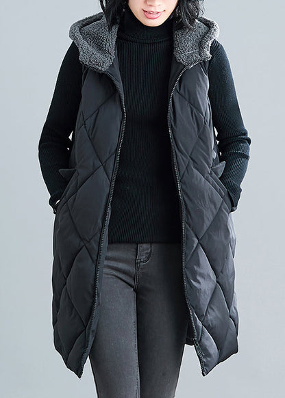 New Black Hooded Teddy Faux Fur Patchwork Parka Waistcoat Sleeveless