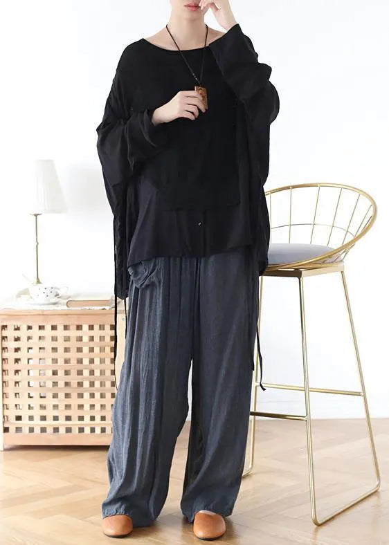 Handmade Black Patchwork Dot Linen Cotton Spring Top