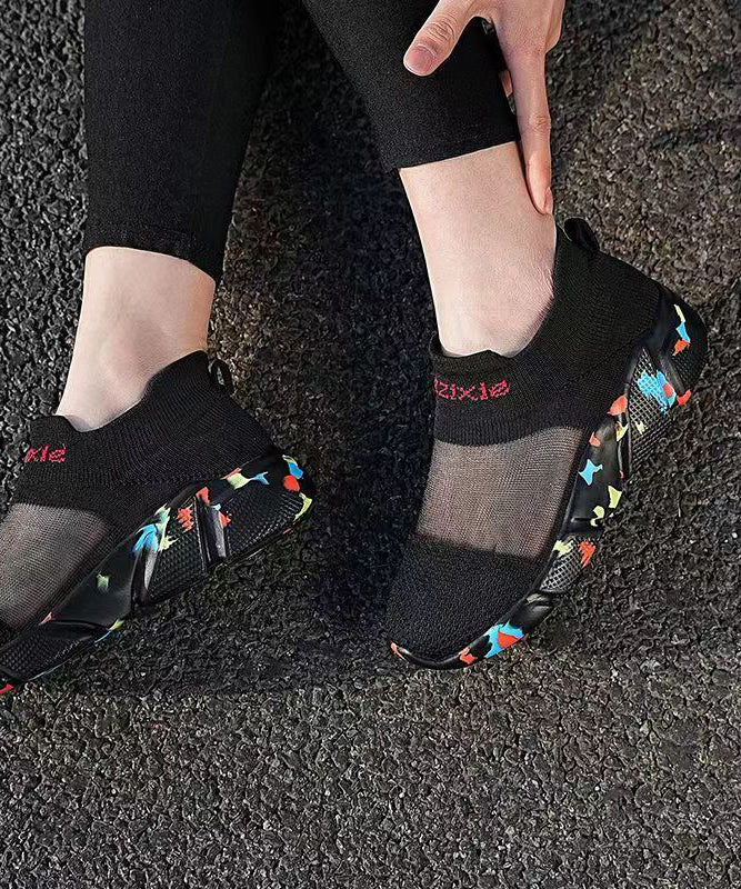 Black Breathable Mesh Splicing Flat Shoes for Soofairy Shoes-20251