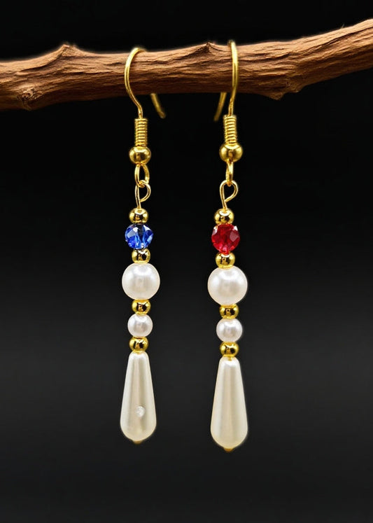 White Pearl Asymmetrical Design Drop Earrings
