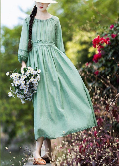 Style Green Cinched Patchwork Lace Long Summer Cotton Dress