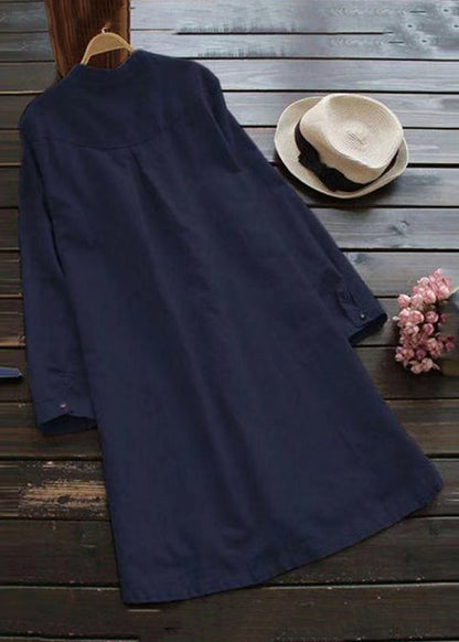Loose White Button Pockets Linen Shirt Dresses Long Sleeve Fall