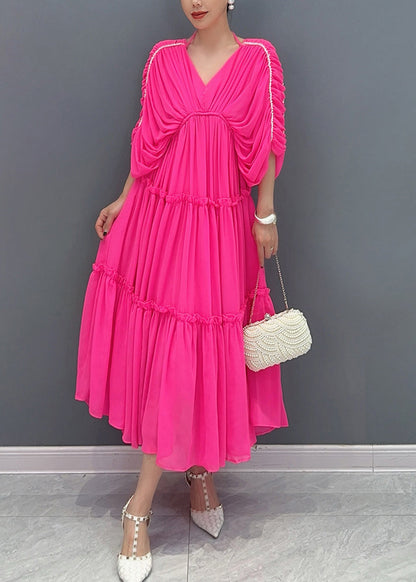 Rose Ruffled Patchwork Chiffon Dress Summer