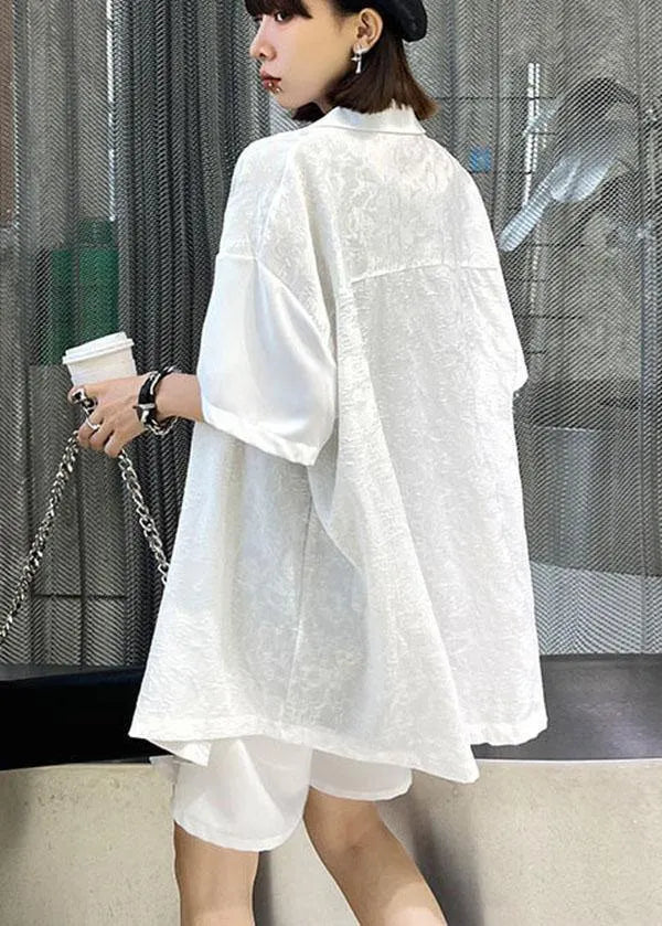 Fitted White Notched Button Down Two Pieces Set