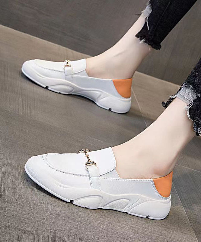 White Faux Leather Comfy Splicing Penny Loafers