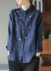 Unique White Embroidery Clothes Peter Pan Collar Baggy Spring Tops