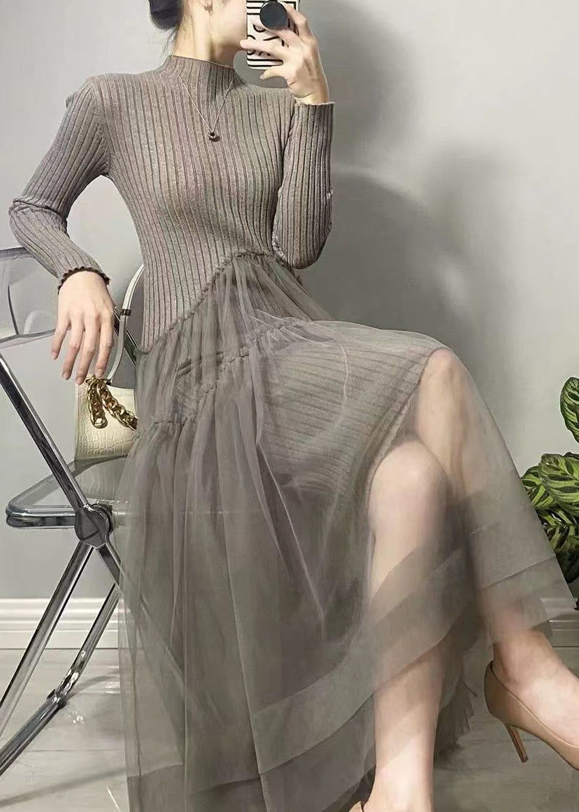 Yellow Asymmetrical Tulle Patchwork Long Dresses Fall