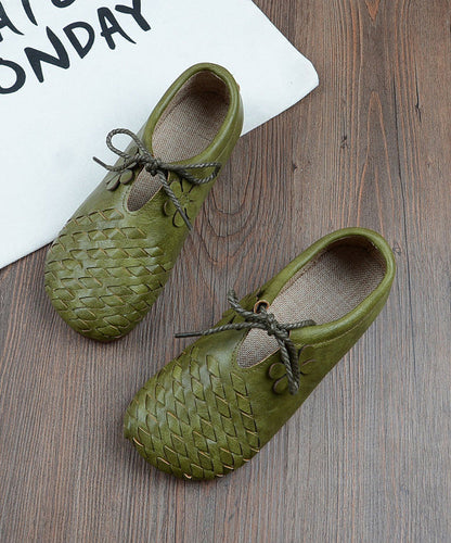 Green Lace Up Splicing Faux Leather Penny Loafers