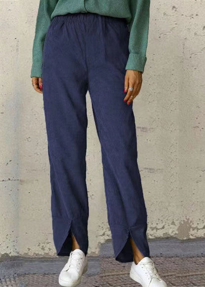 Wide Legged Elastic Waist Pure Color Pockets Pants