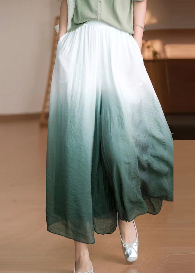 Gradient Green Elastic Waist Cotton Pants Skirt Spring