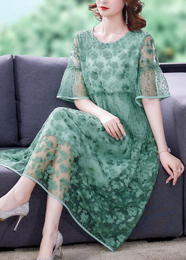 Green Embroideried Patchwork Tulle Holiday Dress Summer