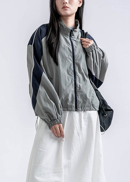 Red Zip Up Pockets Drawstring Patchwork Coat Fall