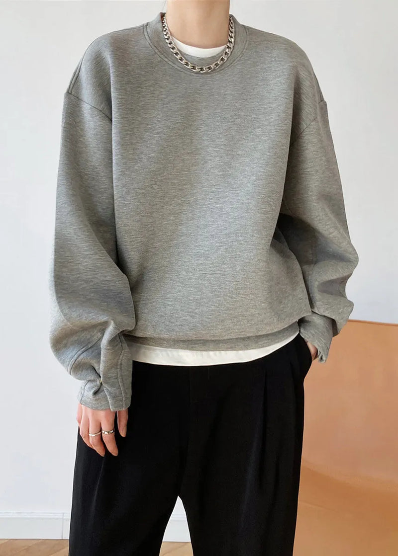 Blue O Neck Patchwork Cotton Sweatshirts Top Fall