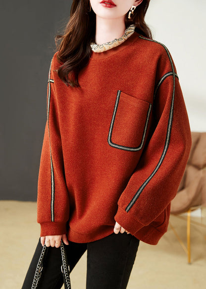 Red Ruffled Cotton Fake Two Piece Sweatshirts Tops Winter