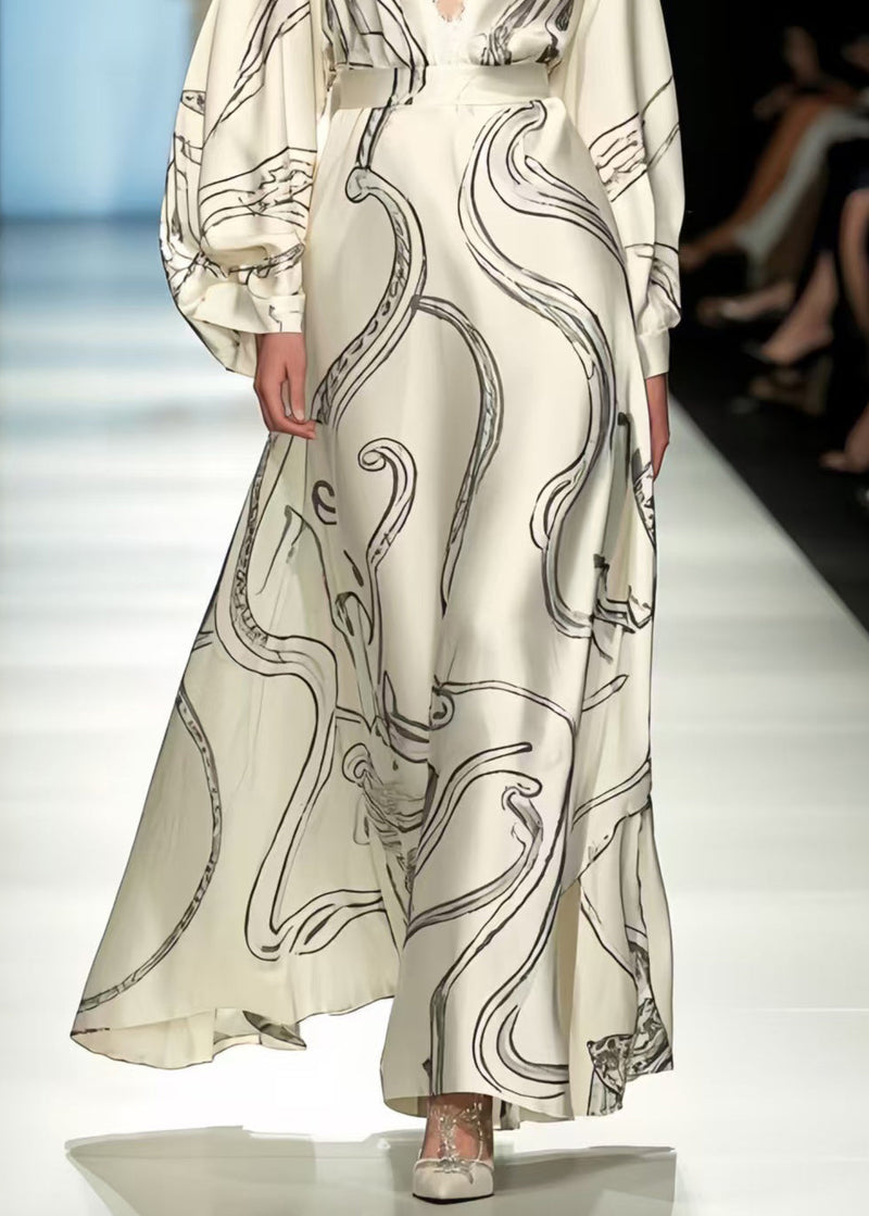 White Oversized Print Silk Vacation Dresses Spring